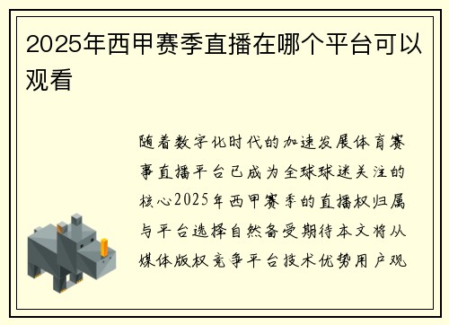 2025年西甲赛季直播在哪个平台可以观看